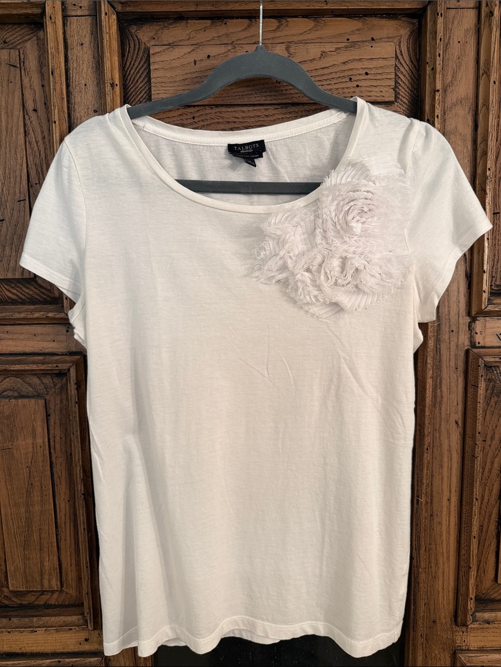 Talbots White Short-Sleeve Tee with Rosette Detail